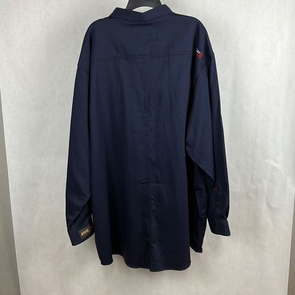NWT Ariat FR Button Front Shirt Navy Blue Men’s Size 4X 5X Long Sleeve Work - Picture 8 of 12